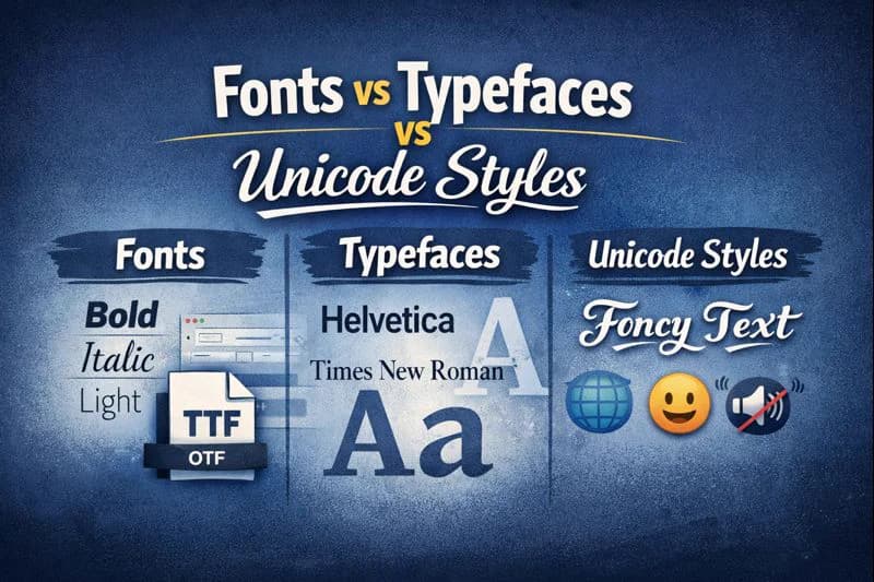 Fonts vs typefaces vs unicode styles comparison chart