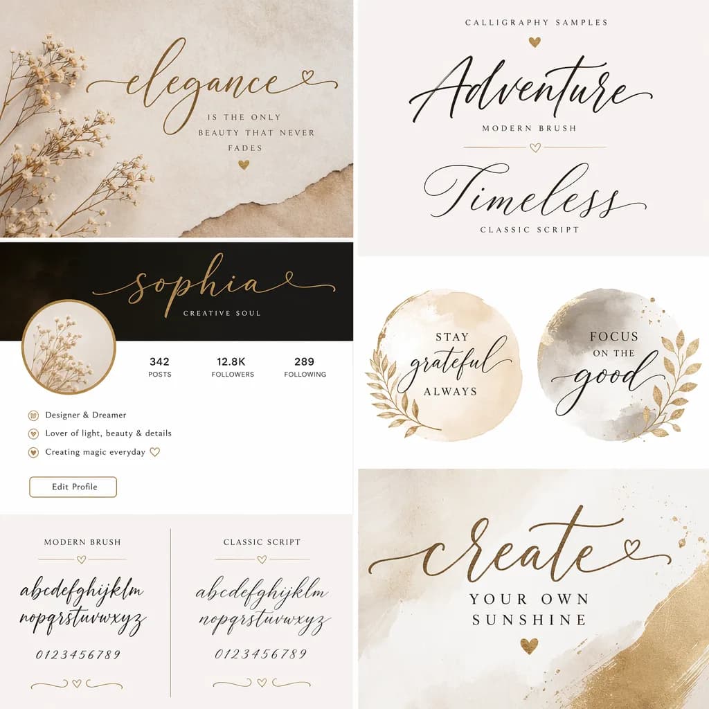 Calligraphy text examples for social media and creative projects