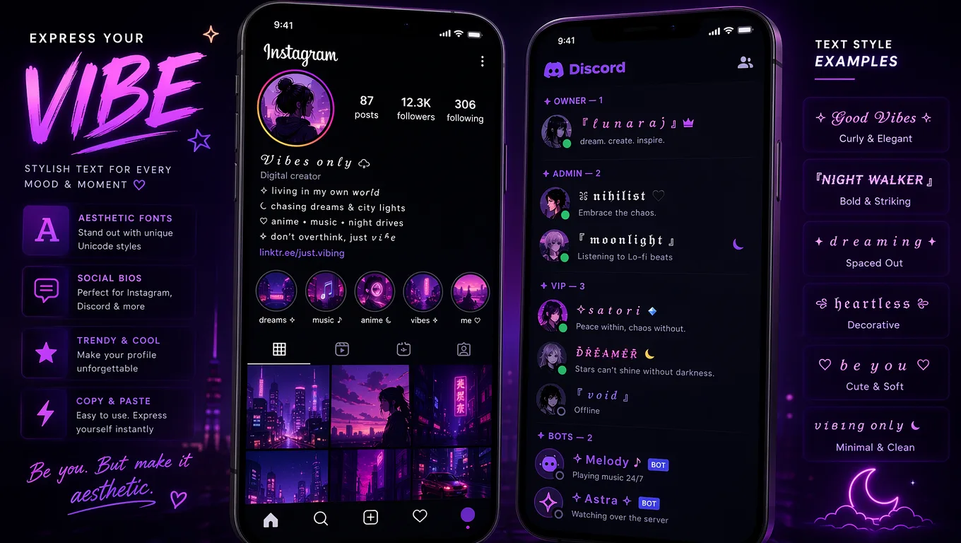 Cool font generator preview showing trendy text styles on social media