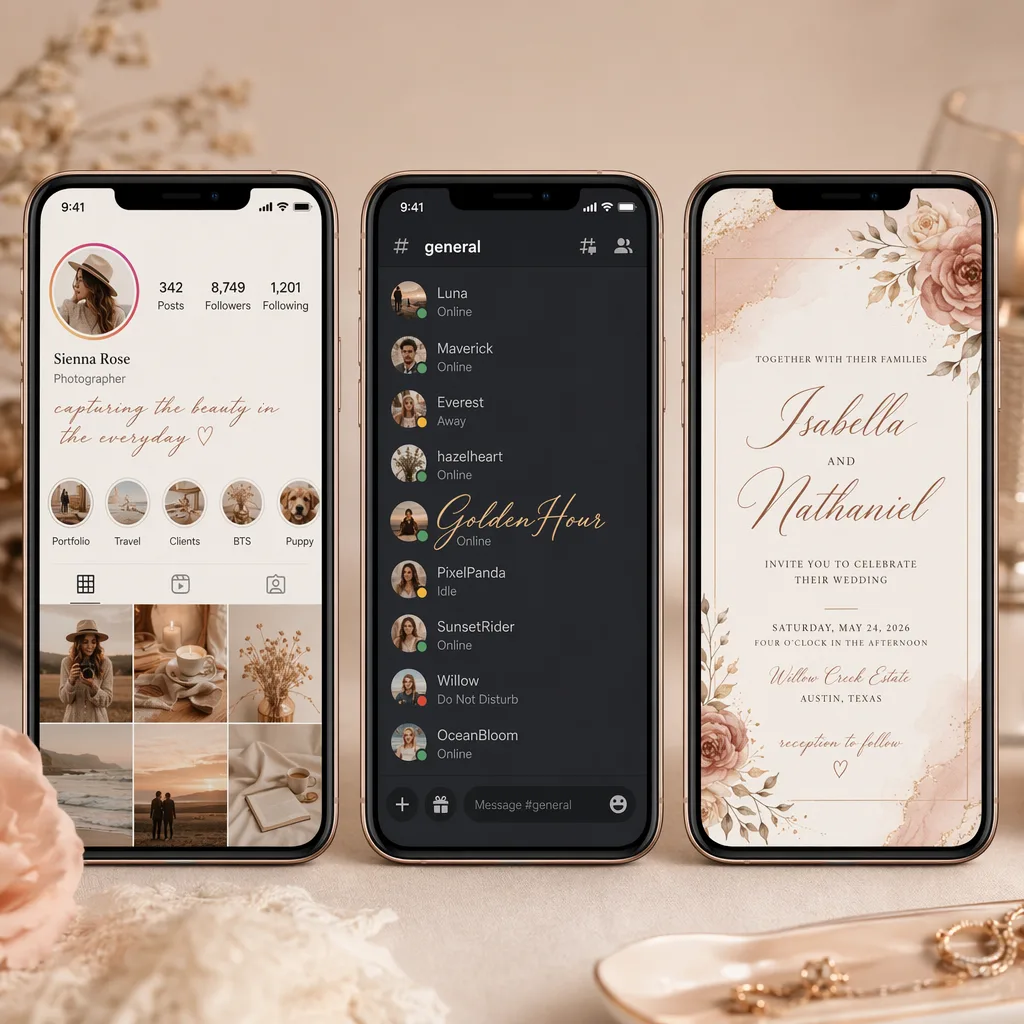 Cursive text examples for social media bios and usernames