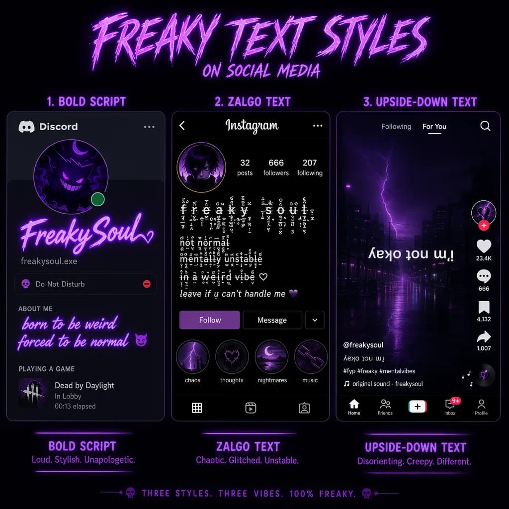 Freaky text examples for social media bios and usernames