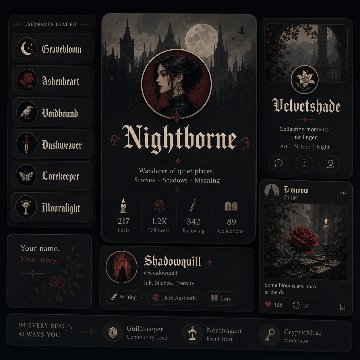 Gothic text examples for social media bios and usernames