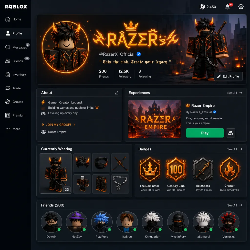 Roblox display name and bio examples with styled Unicode text